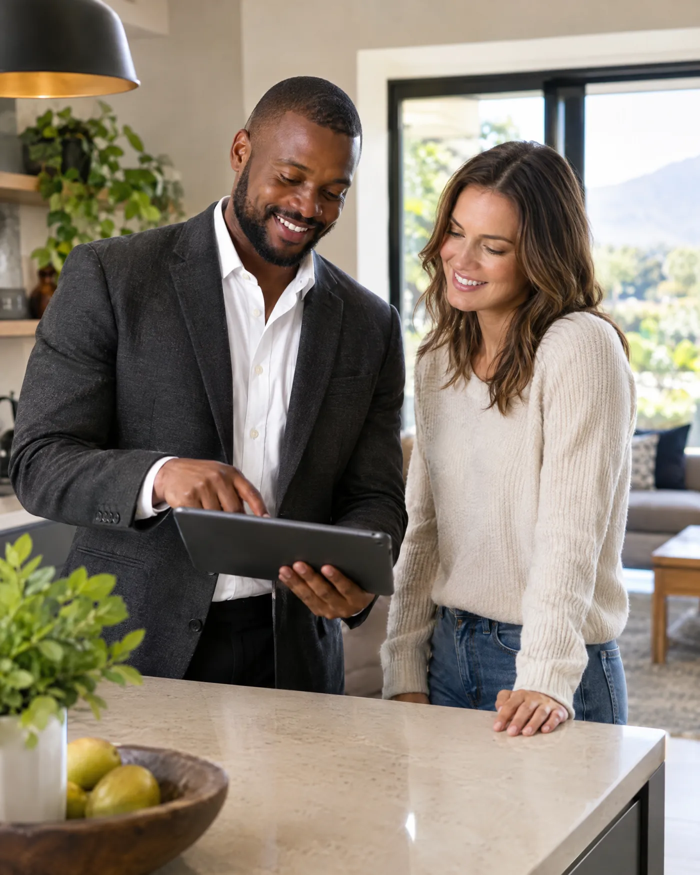 Project manager walking a homeowner through a proposal